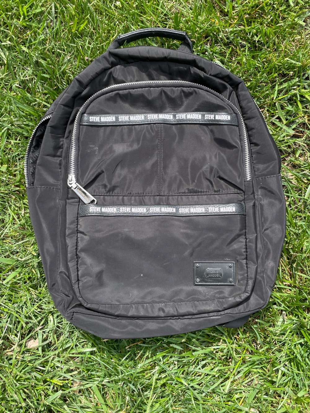 Steve Madden Athleisure Black Nylon Mini Backpack Silver Hardware